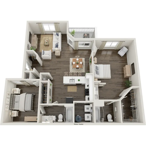 Floor plan for 2 beds, 2 baths, 1100 sqft